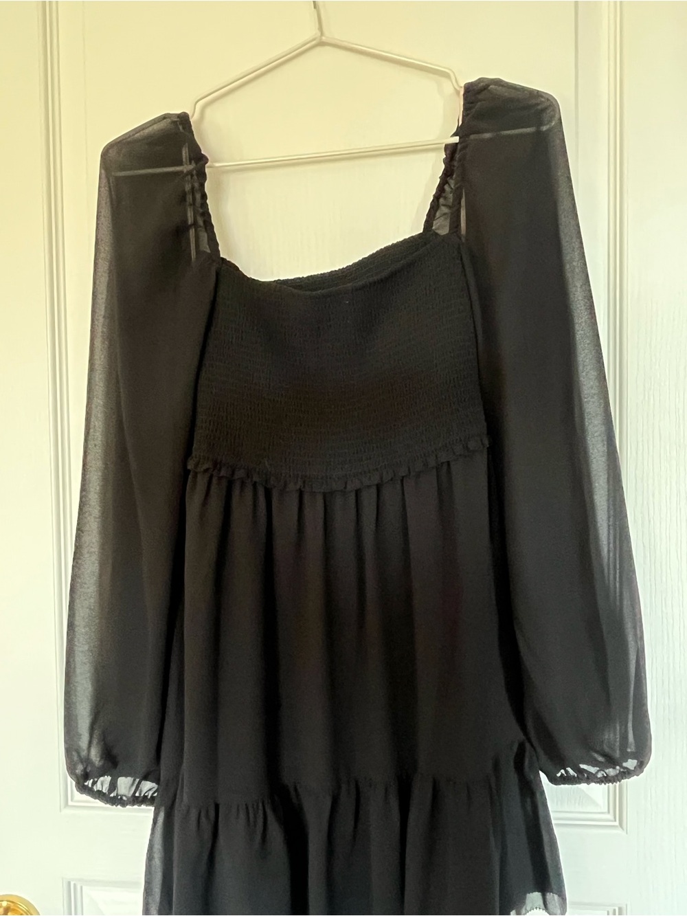 Wilfred Black Sheer-Sleeve Smocked Bodice Blouse